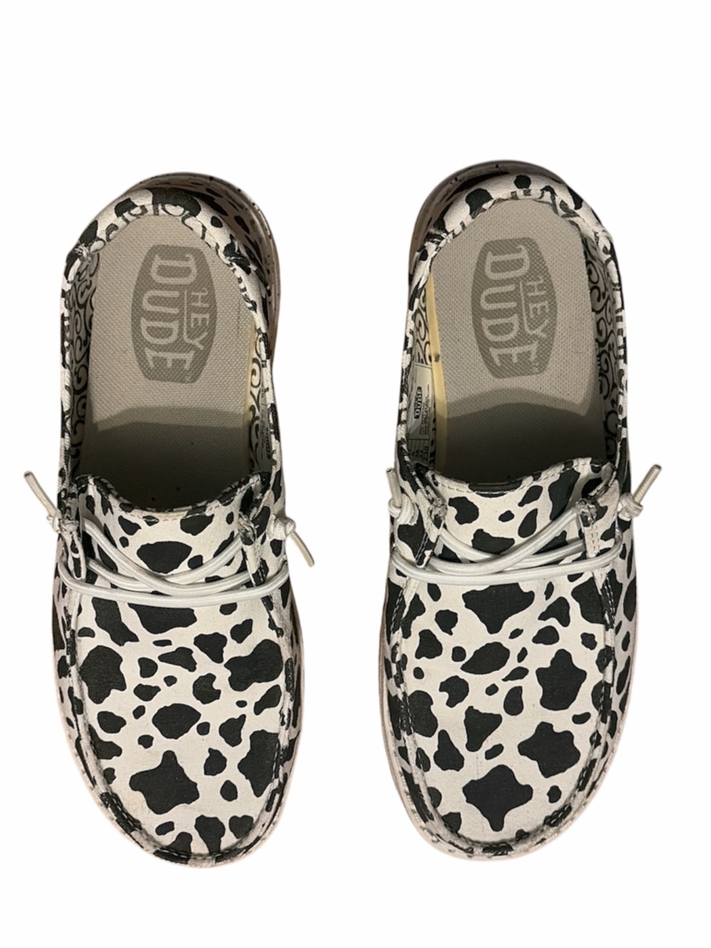 Hey Dude Wendy Slip-On Sneakers in Black and White Cow Pattern